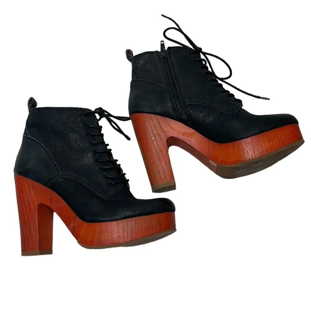 Lucky Brand Tafari Women’s Black Leather Platform Heeled Boots. Size 6.
